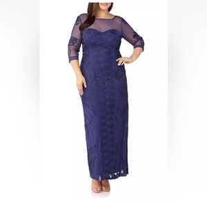 JS Collections Navy Long Sleeve Lace Maxi Evening Dress Gown Size 20W
